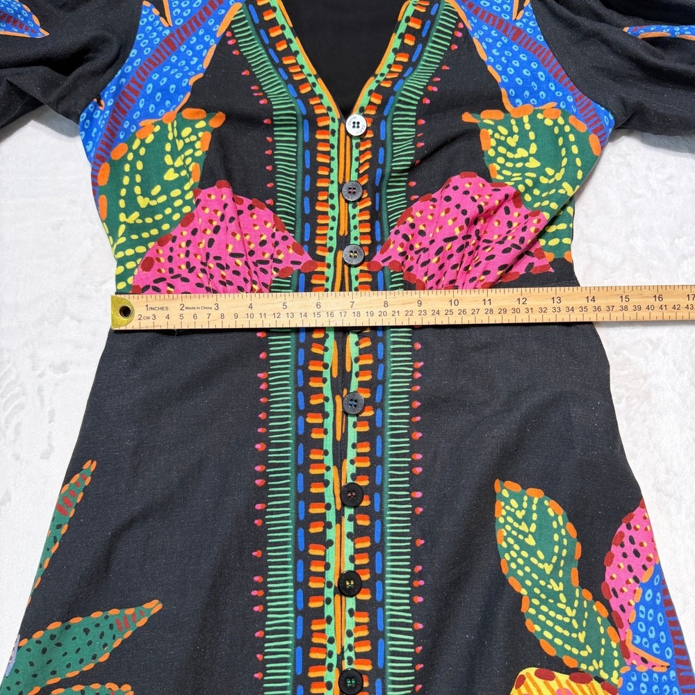 NWOT Farm Rio Black Cool Leopards Maxi Dress Linen Blend Size M Boho Maximalist - Picture 11 of 12